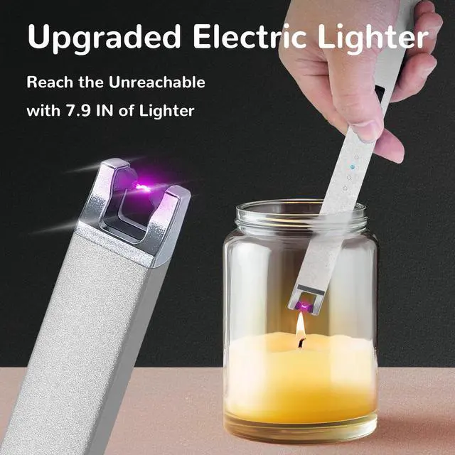 Alt view image 5 of 7 - 3 Pack Electric Candle Lighter USB Rechargeable Lighters Windproof Plasma Arc Lighters Flameless Type C Long Lighter with Safety Switch for Candle BBQ Camping Birthday Fireworks