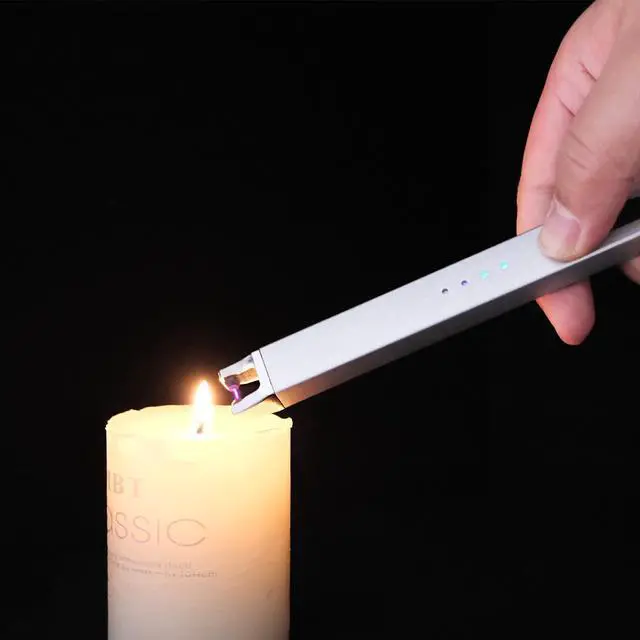 Alt view image 7 of 7 - 3 Pack Electric Candle Lighter USB Rechargeable Lighters Windproof Plasma Arc Lighters Flameless Type C Long Lighter with Safety Switch for Candle BBQ Camping Birthday Fireworks
