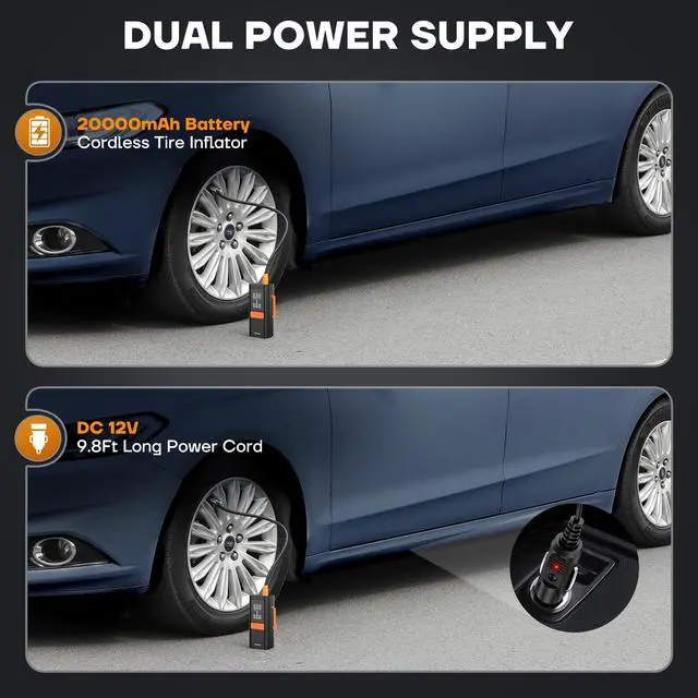 Alt view image 7 of 7 - Tire Inflator Portable Air Compressor, 150PSI&12V DC Air Pump for Car Tires, Portable Tire Inflator with LED Light/Digital Pressure Gauge/Auto Shut-off,5x Faster Inflate/Deflate for Car,Moto,Bike,Ball