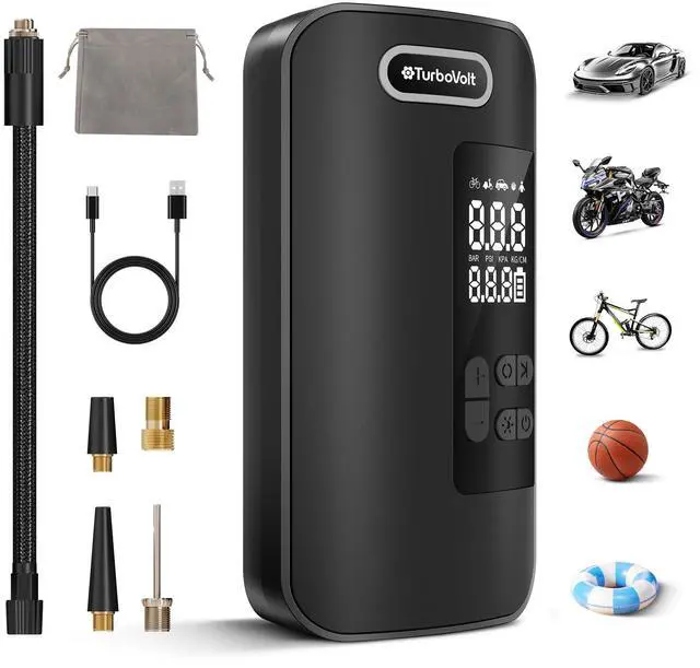 Main image of Tire Inflator Portable Air Compressor, 150PSI Cordless Air Pump for Car Tires with Digital Dual Values Display, Pressure Gauge, Auto Shut-off & LED Lights for Car, Truck, Motorcycle, Bicycle, Ball