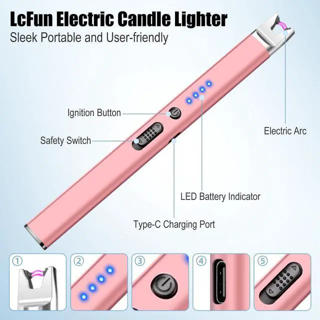 Alt view image 2 of 7 - LcFun Candle Lighter Electric USB Rechargeable Plasma Arc Lighter with Safety Lock, Windproof Flameless Long Lighters for Candle, Grill, BBQ, Camping, Gas Stoves