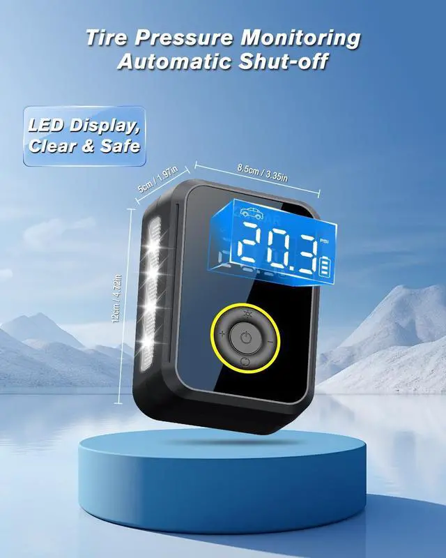 Alt view image 4 of 7 - Tire Inflator Portable Air Compressor, Auto air Pump for Car tires Cordless Rechargeable Battery and 12V DC with Pressure Gauge 200PSI 4X Smart Fast Inflation for Cars Bicycles Motorcycles Balls