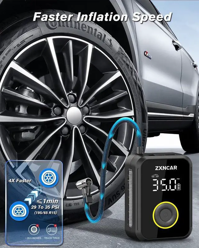 Alt view image 5 of 7 - Tire Inflator Portable Air Compressor, Auto air Pump for Car tires Cordless Rechargeable Battery and 12V DC with Pressure Gauge 200PSI 4X Smart Fast Inflation for Cars Bicycles Motorcycles Balls