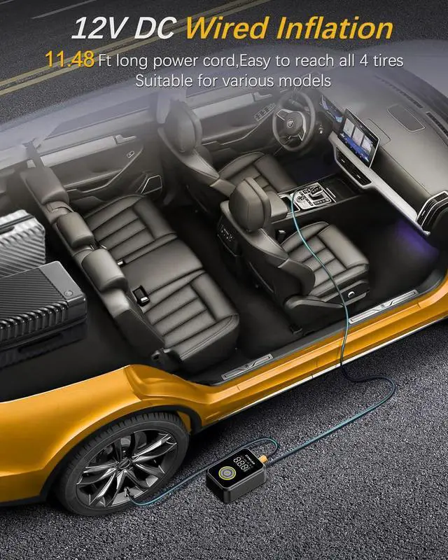 Alt view image 7 of 7 - Tire Inflator Portable Air Compressor, Auto air Pump for Car tires Cordless Rechargeable Battery and 12V DC with Pressure Gauge 200PSI 4X Smart Fast Inflation for Cars Bicycles Motorcycles Balls