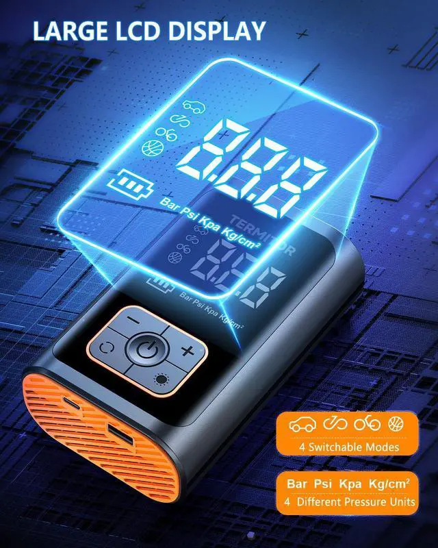 Alt view image 6 of 7 - Termitor Tire Inflator Portable Air Compressor 150PSI Cordless Air Pump for Car, Motorcycle, Bicycle Tires, Balls, Auto Air Compressor with Digital Pressure Gauge, Emergency LED Light