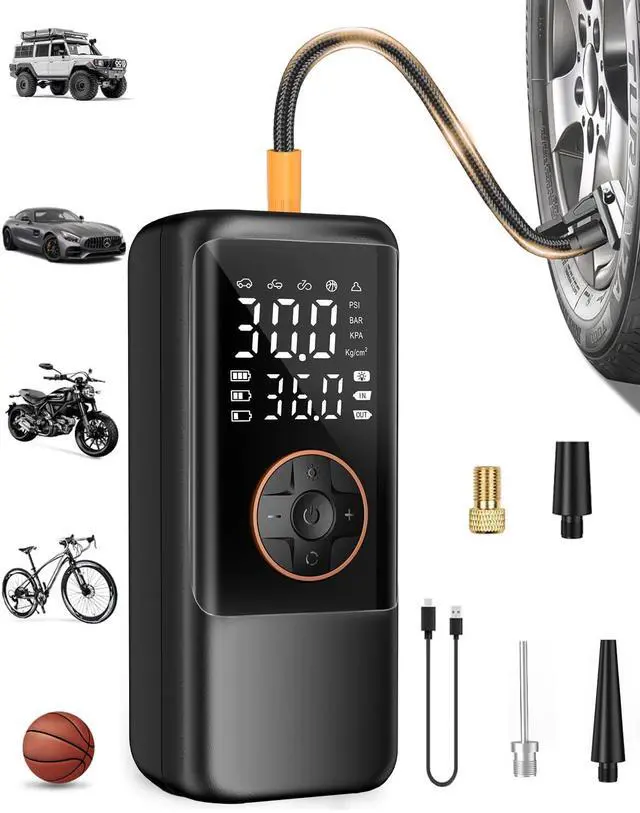 Main image of MAKELIFT Tire Inflator Portable Air Compressor, 150PSI Air Compressor for Car Tires, Cordless Bike Pump with Pressure Gauge & LED Light, Tire Pump for Cars, Motorcycles, Bikes, Balls