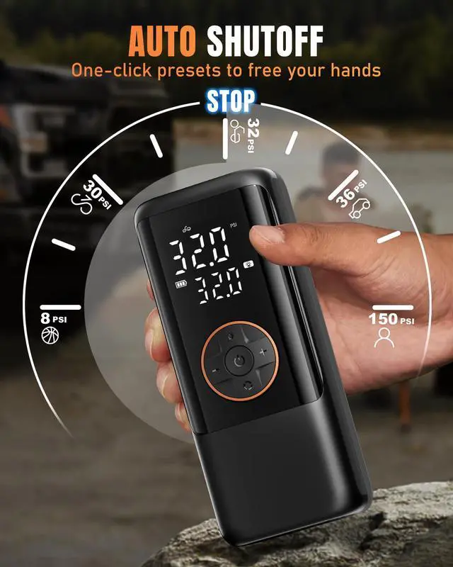 Alt view image 4 of 7 - MAKELIFT Tire Inflator Portable Air Compressor, 150PSI Air Compressor for Car Tires, Cordless Bike Pump with Pressure Gauge & LED Light, Tire Pump for Cars, Motorcycles, Bikes, Balls