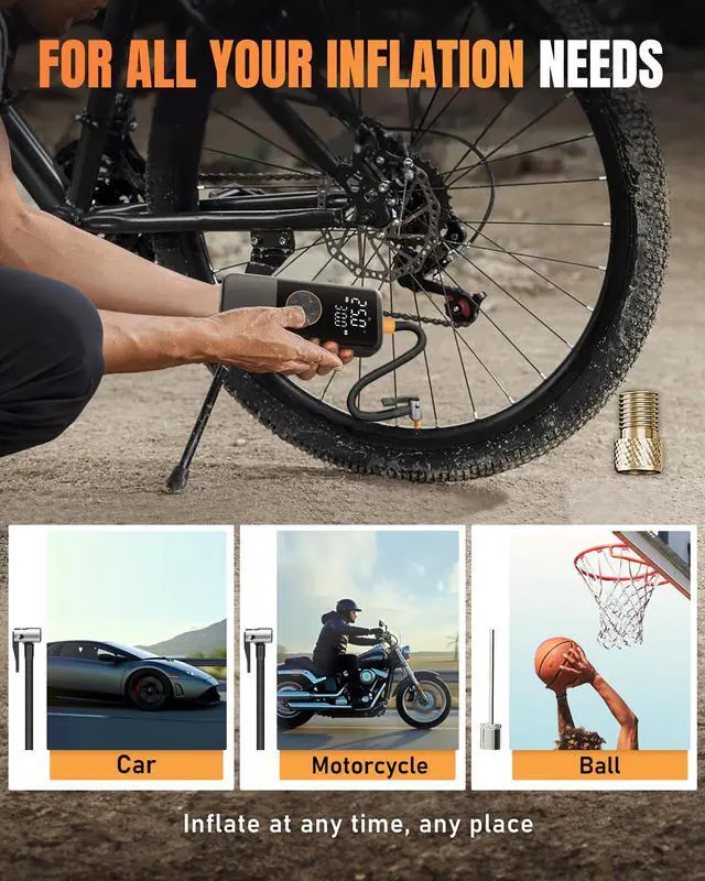 Alt view image 6 of 7 - MAKELIFT Tire Inflator Portable Air Compressor, 150PSI Air Compressor for Car Tires, Cordless Bike Pump with Pressure Gauge & LED Light, Tire Pump for Cars, Motorcycles, Bikes, Balls