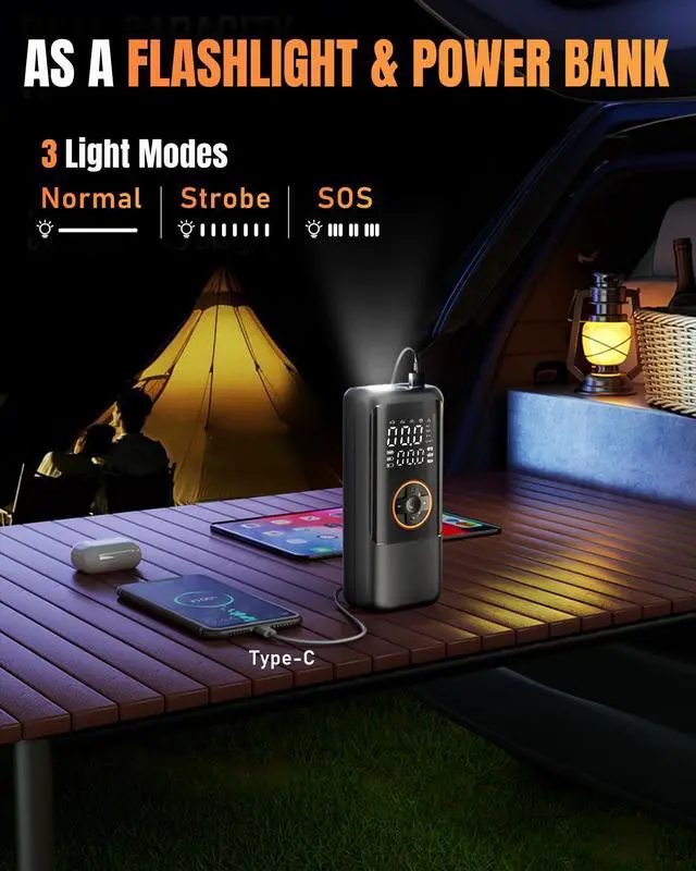 Alt view image 7 of 7 - MAKELIFT Tire Inflator Portable Air Compressor, 150PSI Air Compressor for Car Tires, Cordless Bike Pump with Pressure Gauge & LED Light, Tire Pump for Cars, Motorcycles, Bikes, Balls