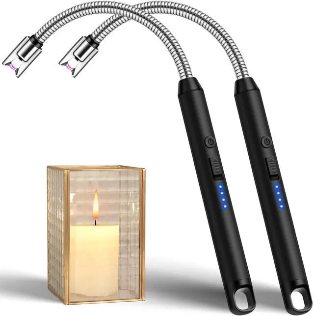 Main image of LcFun 2 Pack Candle Lighter Windproof USB C Rechargeable Electric Lighters with 360° Flexible Neck & Safety Lock, Christmas Stocking Stuffers Gifts, Flameless Long Lighters for Candle Grill, BBQ