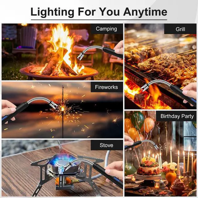 Alt view image 7 of 7 - LcFun 2 Pack Candle Lighter Windproof USB C Rechargeable Electric Lighters with 360° Flexible Neck & Safety Lock, Christmas Stocking Stuffers Gifts, Flameless Long Lighters for Candle Grill, BBQ