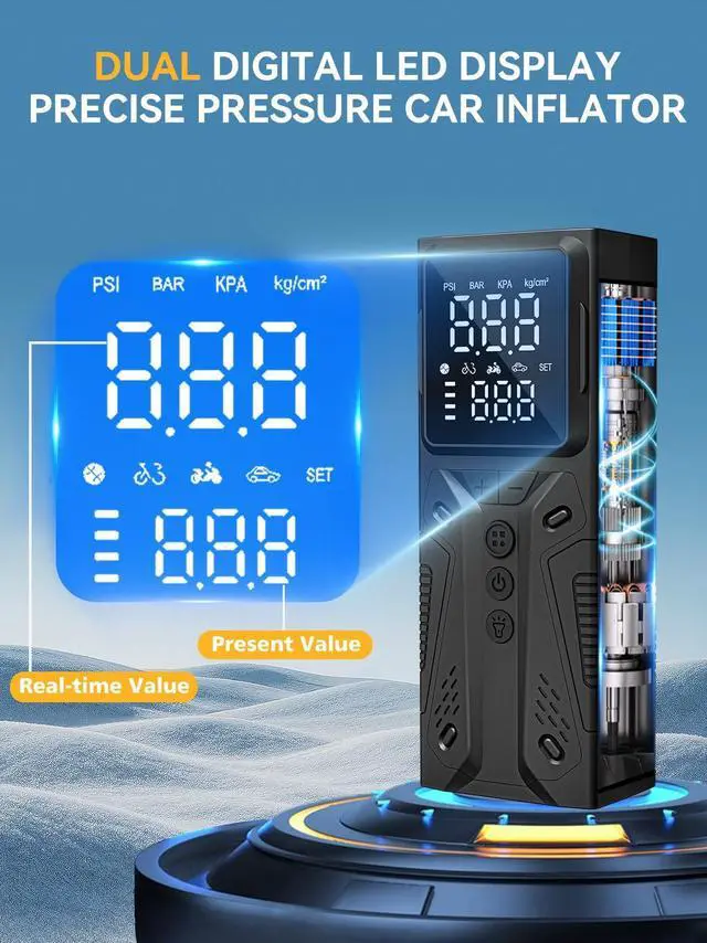 Alt view image 4 of 7 - AIRSURE Tire Inflator Portable Air Compressor, High-Speed 150PSI Cordless Air Pump for Car Tires with Powerful Battery, Auto Shut-Off - Portable Tire Pump for Car, Bike, Motorcycle and Balls