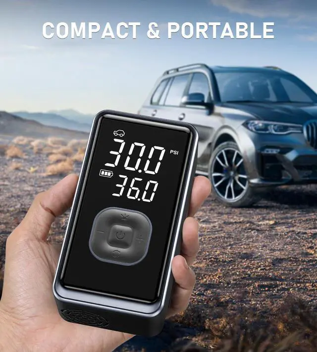 Alt view image 6 of 7 - Tire Inflator Portable Air Compressor, 150PSI Cordless Mini Air Pump with Digital Pressure, Bike Pump, 3X Fast Inflation Tire Inflator for Car, Motorcycle, Bike, Ball-LED Light and Auto Shut-Off