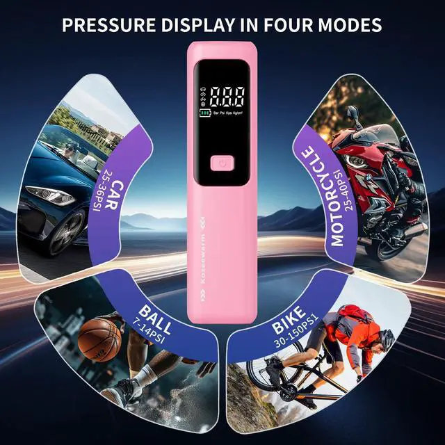 Alt view image 2 of 7 - Tire Inflator Portable Air Compressor Auto Shut-Off, Cordless Rechargeable Digital Car Tire Pump for Car, SUV, Motorcycle, Bicycle & Balls