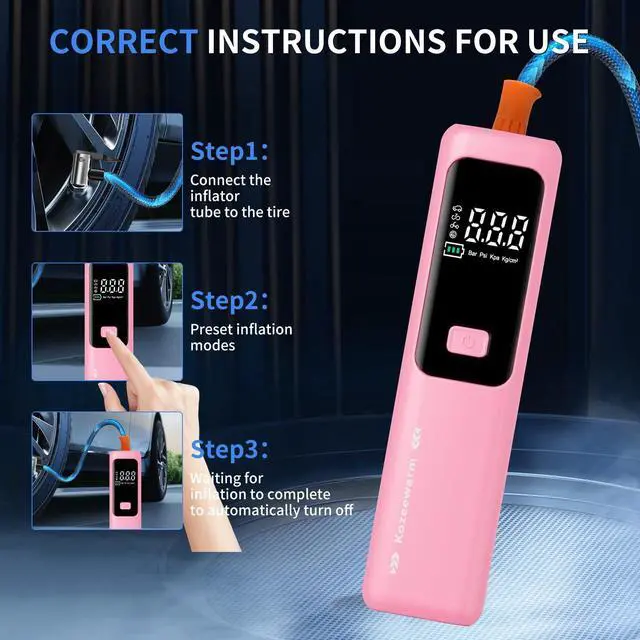 Alt view image 4 of 7 - Tire Inflator Portable Air Compressor Auto Shut-Off, Cordless Rechargeable Digital Car Tire Pump for Car, SUV, Motorcycle, Bicycle & Balls