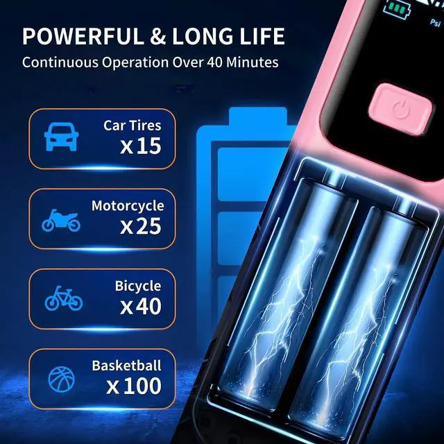 Alt view image 5 of 7 - Tire Inflator Portable Air Compressor Auto Shut-Off, Cordless Rechargeable Digital Car Tire Pump for Car, SUV, Motorcycle, Bicycle & Balls