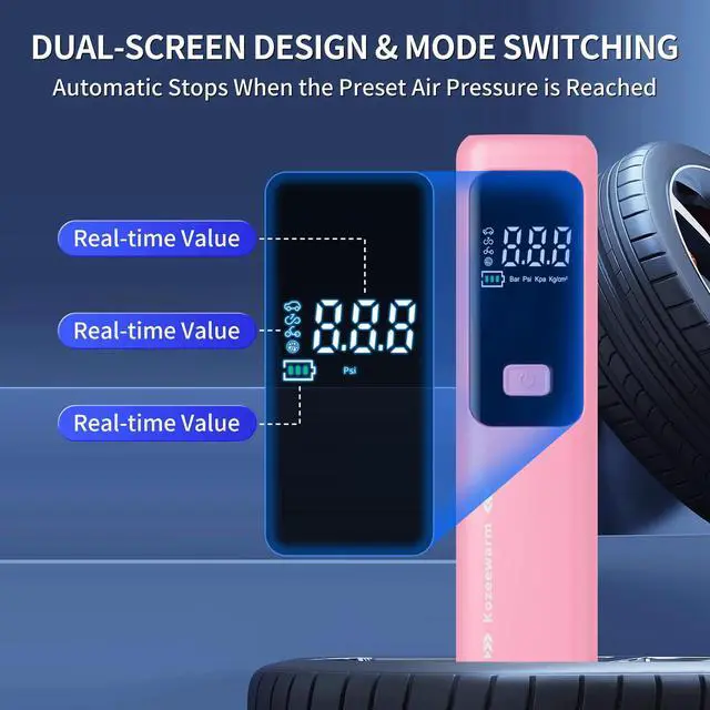 Alt view image 6 of 7 - Tire Inflator Portable Air Compressor Auto Shut-Off, Cordless Rechargeable Digital Car Tire Pump for Car, SUV, Motorcycle, Bicycle & Balls