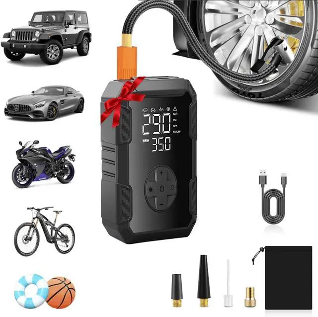 Main image of Tire Inflator Portable Air Compressor - Air Pump for Car Tires Cordless Rechargeable, 150PSI Electric Bike Tire Pump with Pressure Gauge for Bicycle Motorcycle Ball, Gifts for Car Owner, Auto Shutoff