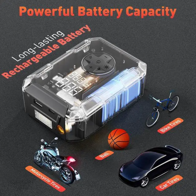 Alt view image 3 of 6 - Tire Inflator Portable Air Compressor - Air Pump for Car Tires Cordless Rechargeable, 150PSI Electric Bike Tire Pump with Pressure Gauge for Bicycle Motorcycle Ball, Gifts for Car Owner, Auto Shutoff