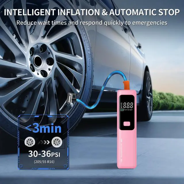 Alt view image 7 of 7 - Tire Inflator Portable Air Compressor Auto Shut-Off, Cordless Rechargeable Digital Car Tire Pump for Car, SUV, Motorcycle, Bicycle & Balls