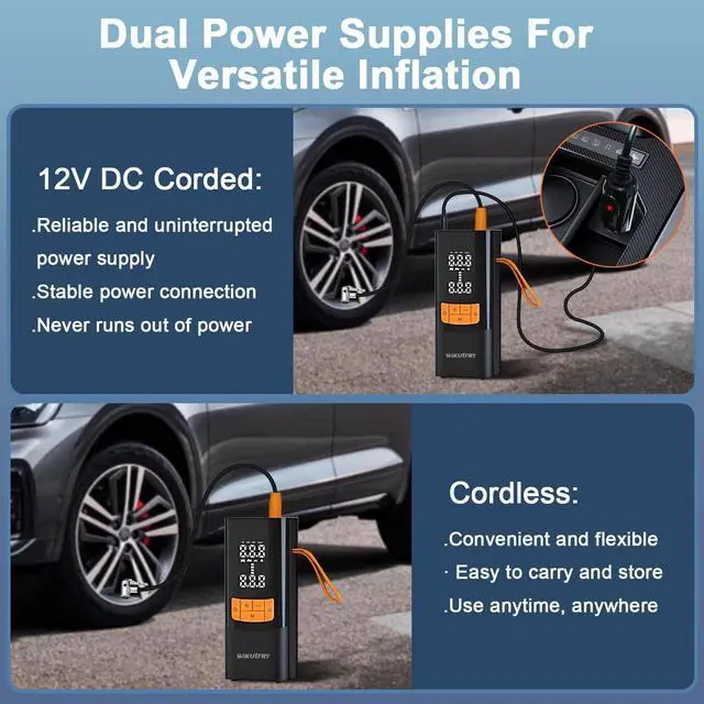 Alt view image 5 of 7 - Tire Inflator Portable Air Compressor, 15000mAh and 150PSI Car Tire Pump with Pressure Display for Cars, Motorcycles, Bicycles, Ball Bikes with Pressure Gauge,