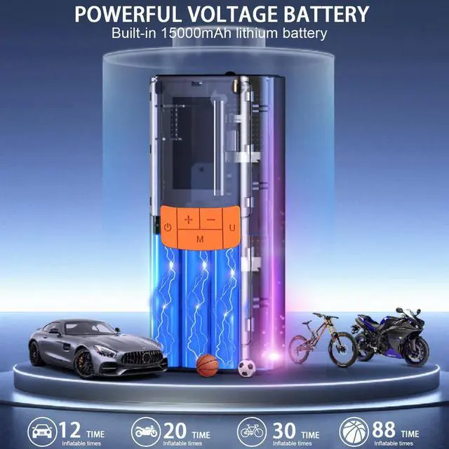 Alt view image 7 of 7 - Tire Inflator Portable Air Compressor, 15000mAh and 150PSI Car Tire Pump with Pressure Display for Cars, Motorcycles, Bicycles, Ball Bikes with Pressure Gauge,
