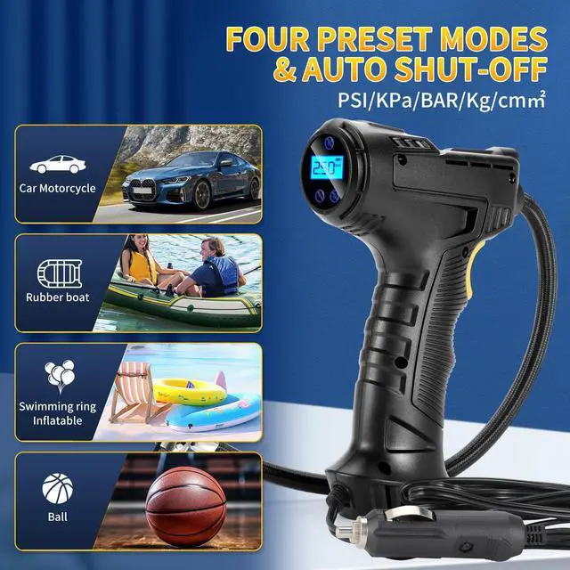 Alt view image 2 of 6 - 150PSI Portable Air Compressor for Car Tires  Digital Tire Inflator with LED Flashlight, 12V Auto Pump for Cars, Motorcycles, Bikes, and Sports Balls