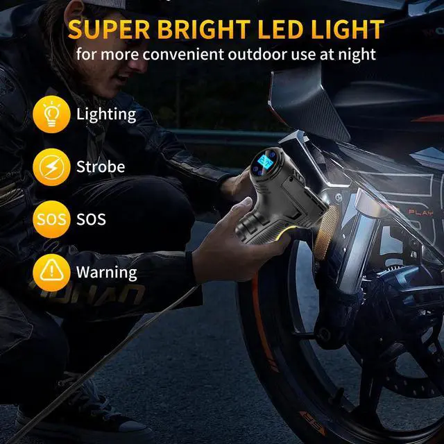 Alt view image 4 of 6 - 150PSI Portable Air Compressor for Car Tires  Digital Tire Inflator with LED Flashlight, 12V Auto Pump for Cars, Motorcycles, Bikes, and Sports Balls