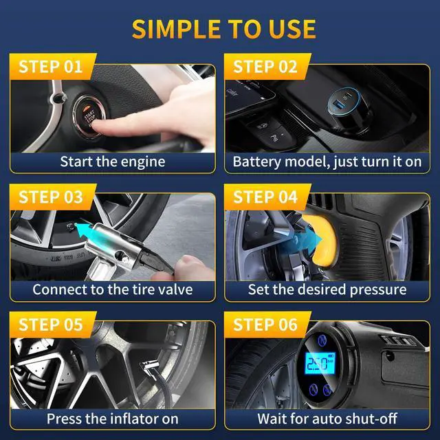 Alt view image 6 of 6 - 150PSI Portable Air Compressor for Car Tires  Digital Tire Inflator with LED Flashlight, 12V Auto Pump for Cars, Motorcycles, Bikes, and Sports Balls