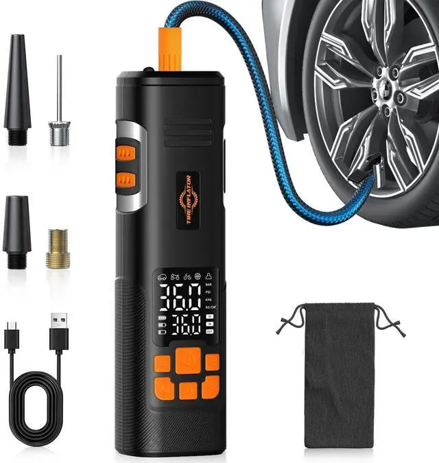 Main image of Tire Inflator Portable Air Compressor, 150PSI Air Pump for Car Tires, LED Light & Auto Shutoff, Cordless Electric Bike Tire Pump with Digital Pressure Gauge for Car, Motorcycle, Bicycle, Ball