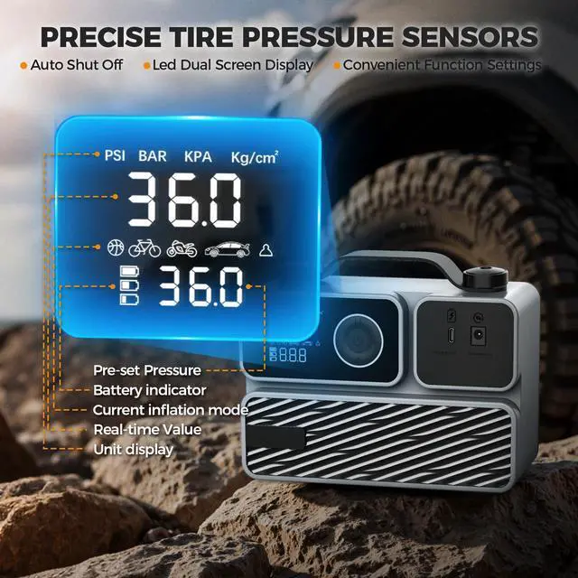 Alt view image 3 of 6 - Tire Inflator Portable Air Compressor, Cordless Mini Air Pump for Car Tires