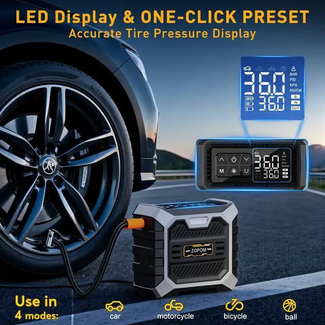 Alt view image 5 of 7 - Tire Inflator Portable Air Compressor DC 12V Portable Air Compressor with Digital Pressure Gauge Air Pump for Car Tires Car Accessories Motor Bike