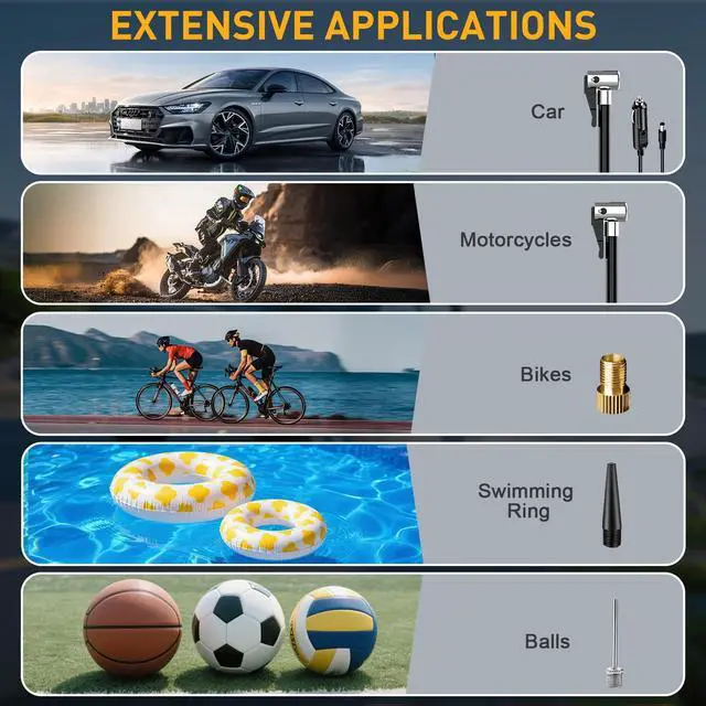 Alt view image 6 of 7 - Tire Inflator Portable Air Compressor DC 12V Portable Air Compressor with Digital Pressure Gauge Air Pump for Car Tires Car Accessories Motor Bike