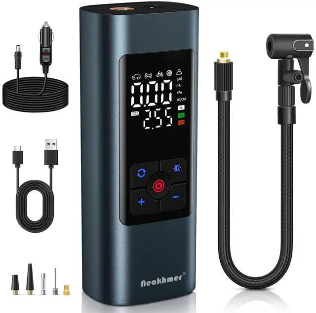Main image of Tire Inflator Portable Air Compressor: Cordless Air Pump for Car Tires 150PSI - Tire Pump with Pressure Gauge for Car Bike Motorcycle Balls (Grey Blue)