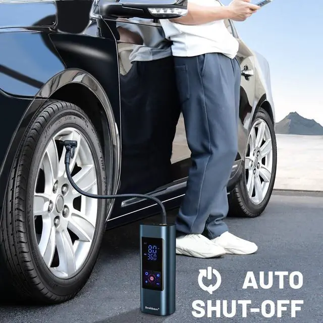 Alt view image 3 of 7 - Tire Inflator Portable Air Compressor: Cordless Air Pump for Car Tires 150PSI - Tire Pump with Pressure Gauge for Car Bike Motorcycle Balls (Grey Blue)