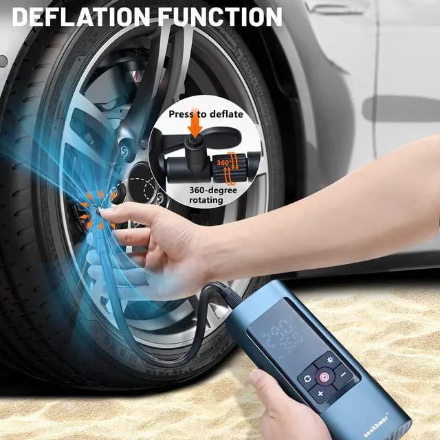Alt view image 5 of 7 - Tire Inflator Portable Air Compressor: Cordless Air Pump for Car Tires 150PSI - Tire Pump with Pressure Gauge for Car Bike Motorcycle Balls (Grey Blue)