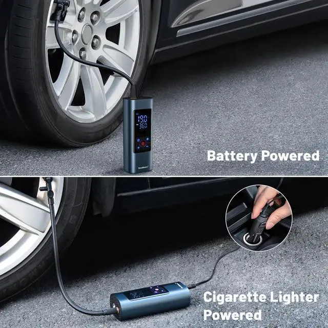 Alt view image 4 of 7 - Tire Inflator Portable Air Compressor: Cordless Air Pump for Car Tires 150PSI - Tire Pump with Pressure Gauge for Car Bike Motorcycle Balls (Grey Blue)