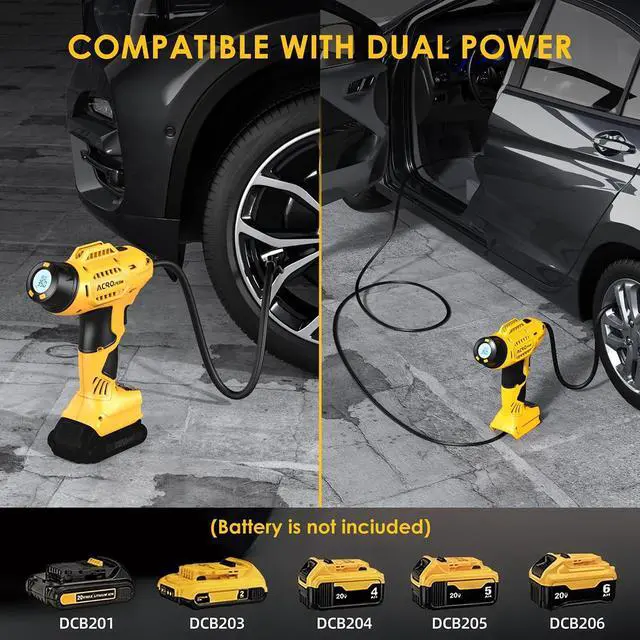 Alt view image 3 of 7 - ACROPOW Tire Inflator Portable Air Compressor for Dewalt 20V Battery, Cordless Car Tire Pump with 12V DC Adapter and Digital Pressure Gauge for Car Tires, SUV, Motorcycles, etc.(Tool Only)