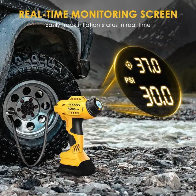 Alt view image 4 of 7 - ACROPOW Tire Inflator Portable Air Compressor for Dewalt 20V Battery, Cordless Car Tire Pump with 12V DC Adapter and Digital Pressure Gauge for Car Tires, SUV, Motorcycles, etc.(Tool Only)