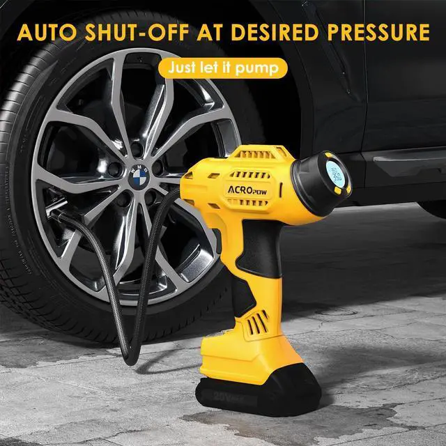 Alt view image 5 of 7 - ACROPOW Tire Inflator Portable Air Compressor for Dewalt 20V Battery, Cordless Car Tire Pump with 12V DC Adapter and Digital Pressure Gauge for Car Tires, SUV, Motorcycles, etc.(Tool Only)