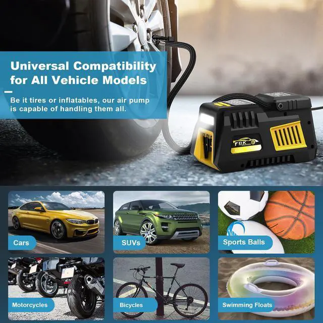 Alt view image 4 of 6 - Portable Tire Inflator Digital Air Compressor 12V DC Tire Air Pump Car Accessories with Auto Shut-Off Function, Emergency LED Light, Carrying Case, Set of Nozzle Adaptors for Car, Motorcycle, Bicycle