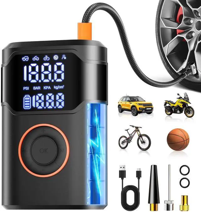 Main image of Tire Inflator Portable Air Compressor-150PSI Cordless Tire Air Pump, 5X Faster with Digital Gauge, Auto-Off & LED Light, Air Pump for Car Tires, Motorcycle, Bike, Balls & More