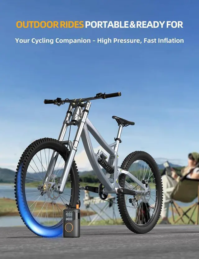 Alt view image 4 of 7 - Tire Inflator Portable Air Compressor-150PSI Cordless Tire Air Pump, 5X Faster with Digital Gauge, Auto-Off & LED Light, Air Pump for Car Tires, Motorcycle, Bike, Balls & More