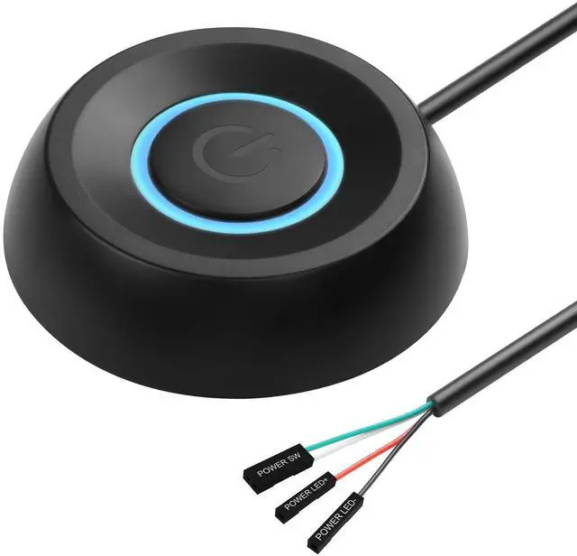 Main image of PC Power Switch, Desktop Computer External Remote Start, Motherboard Button, Extension Cable with LED Light (Black)