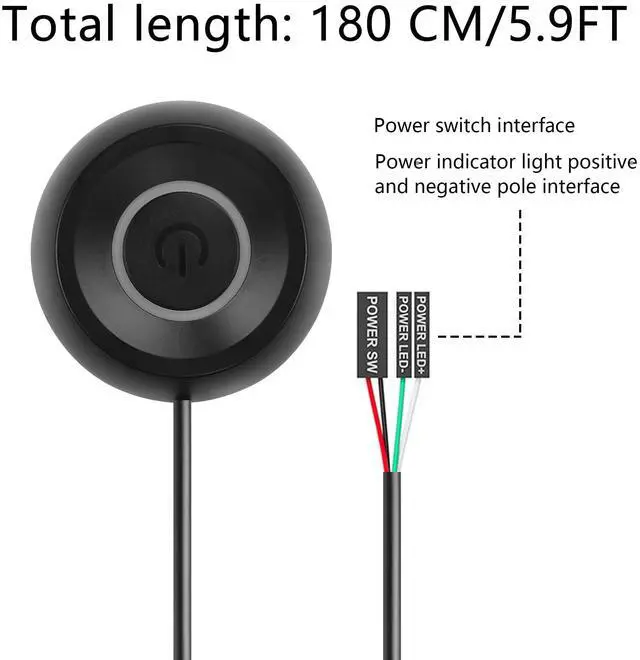 Alt view image 2 of 7 - PC Power Switch, Desktop Computer External Remote Start, Motherboard Button, Extension Cable with LED Light (Black)