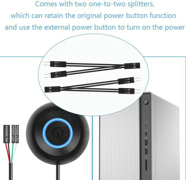 Alt view image 5 of 7 - PC Power Switch, Desktop Computer External Remote Start, Motherboard Button, Extension Cable with LED Light (Black)