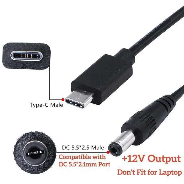Alt view image 2 of 7 - USB C to DC 5.5mm x 2.5mm(Compatible with 5.5x2.1mm) Power Cord, USB Type C Input to DC 12V 3A Out Power Cable, Work with PD Charger and Power Bank. for Outdoor, Studio and Travel.(1 Pack, 5 Feet)