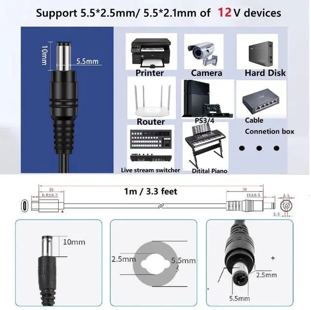 Alt view image 3 of 7 - USB C to DC 5.5mm x 2.5mm(Compatible with 5.5x2.1mm) Power Cord, USB Type C Input to DC 12V 3A Out Power Cable, Work with PD Charger and Power Bank. for Outdoor, Studio and Travel.(1 Pack, 5 Feet)