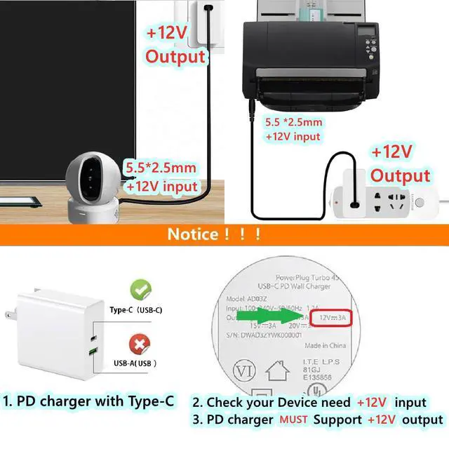 Alt view image 7 of 7 - USB C to DC 5.5mm x 2.5mm(Compatible with 5.5x2.1mm) Power Cord, USB Type C Input to DC 12V 3A Out Power Cable, Work with PD Charger and Power Bank. for Outdoor, Studio and Travel.(1 Pack, 5 Feet)
