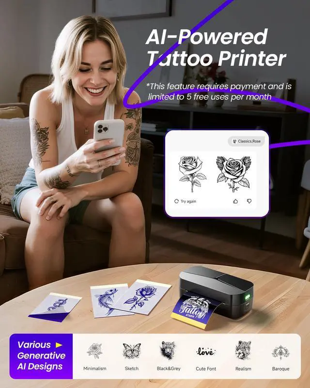 Alt view image 5 of 7 - TATTMUSE 2025 New Series TP32 Tattoo Stencil Printer, Mini Tattoo Printer with 30 Pcs Transfer Paper, Stencil Printers for Tattooing, Tattoo Machine for Artists & Beginners